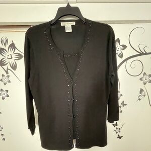 Requirements Elegant Black Knit Beaded Top - Women's Medium